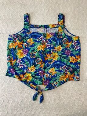 Caribbean Joe Women XXL Tropical Floral Sleeveless Tie Front Tank Blouse